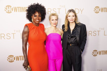 Viola Davis, from left, Gillian Anderson and Michelle Pfeiffer arrive at the premiere of "The First Lady", at the DGA Theater Complex in Los Angeles
LA Premiere of "The First Lady", Los Angeles, United States - 14 Apr 2022