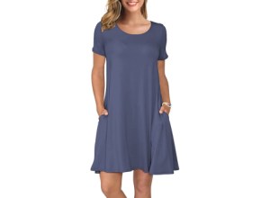 A woman in a t-shirt dress