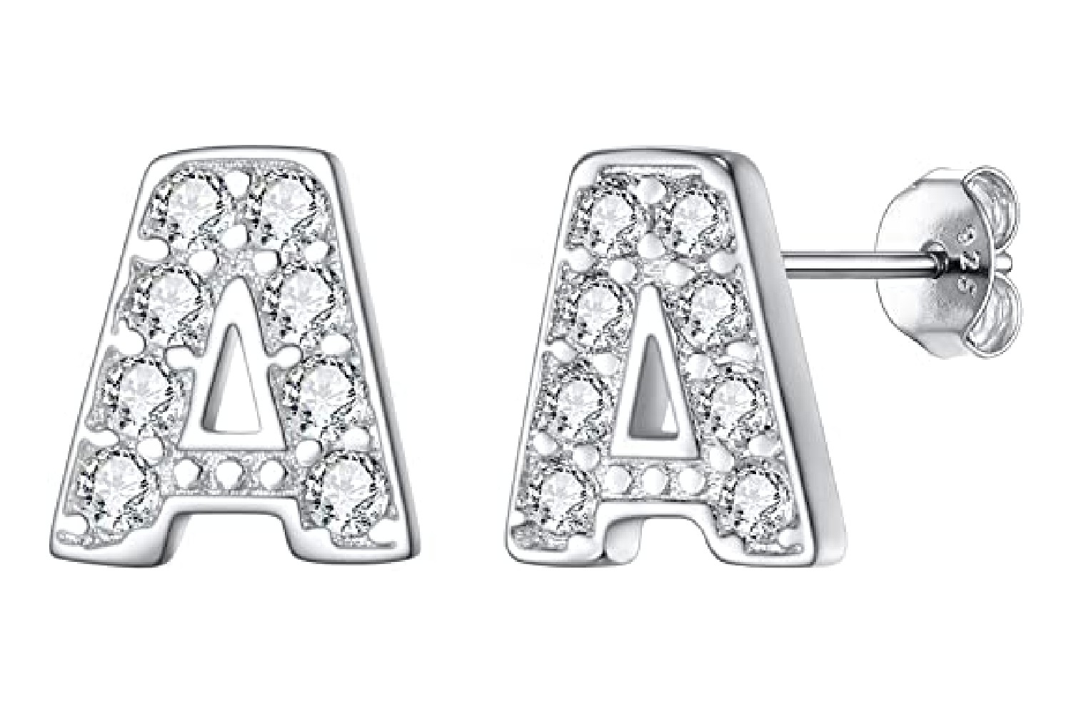 EVER FAITH 925 Sterling Silver Pave Cubic Zirconia Fashion Initial Alphabet Letter Stud Earrings Clear 