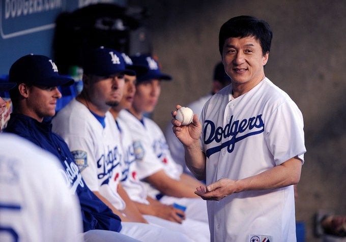 Jackie Chan Dons A Dodgers Jersey