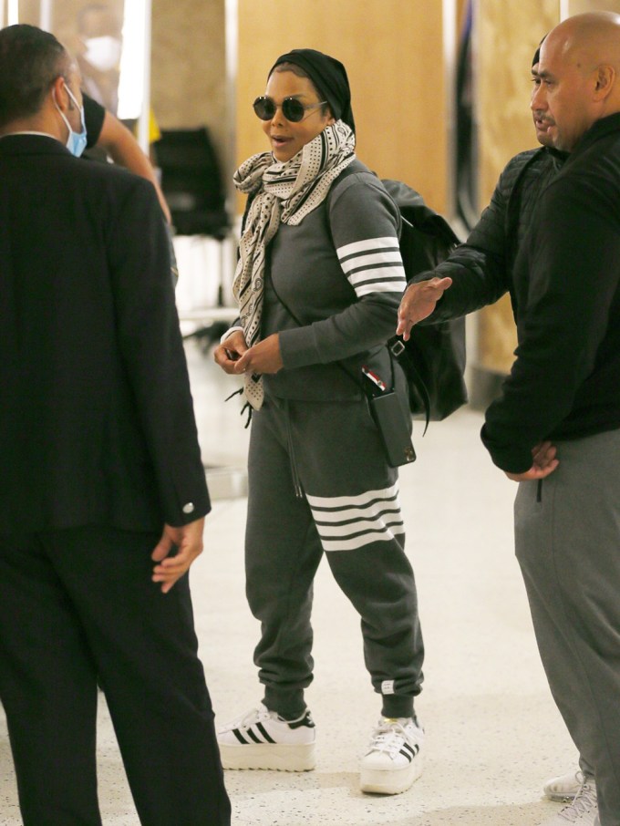 *EXCLUSIVE* Janet Jackson is in good spirits as she flies out of JFK Airport!