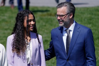 Judge Ketanji Brown Jackson's husband Dr. Patrick Jackson and daughter Leila Jackson arrive on the South Lawn of the White House where President Joe Biden, accompanied by Vice President Kamala Harris and Judge Jackson, will speak and celebrate the confirmation of Judge Jackson as the first Black woman to reach the Supreme Court, in Washington
Biden Supreme Court, Washington, United States - 08 Apr 2022