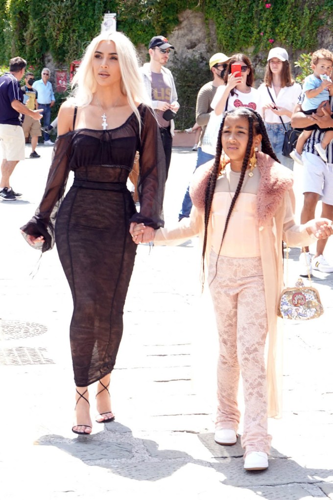 Kim Kardashian and North West hold hands in Italy