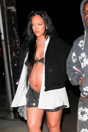 Santa Monica, CA - Parents-to-be Rihanna and ASAP Rocky take advantage of their last moments before their child is born as they step out for a dinner at Giorgio Baldi in Santa Monica.  The two are seen arriving for their baby shower dinner with friends and family.  Pictured: Rihanna, ASAP Rocky BACKGRID USA 24 APRIL 2022 USA: +1 310 798 9111 / usasales@backgrid.com UK: +44 208 344 2007 / uksales@backgrid.com *UK Clients - Pictures Containing Children Please Pixelate Face Prior To Publication *