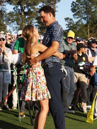 Scottie Scheffler of the US reacts with his wife Meredith on the eighteenth hole after winning the 2022 Masters Tournament at the Augusta National Golf Club in Augusta, Georgia, USA, 10 April 2022. The 2022 Masters Tournament is held 07 April through 10 April 2022.
The 2022 Masters Tournament golf, Augusta, USA - 10 Apr 2022