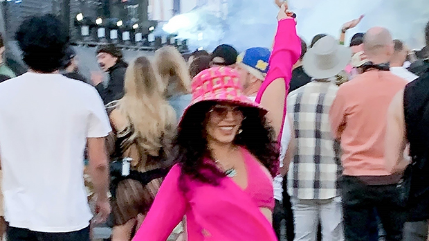 Vanessa Hudgens Parties In A Pink Bikini Top & Pants For Day 3 Of Coachella