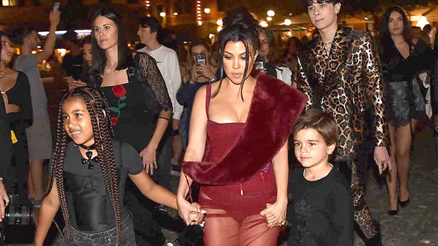 Kourtney Kardashian Wears Red Dress to Dinner Party While Kids – Hollywood Life