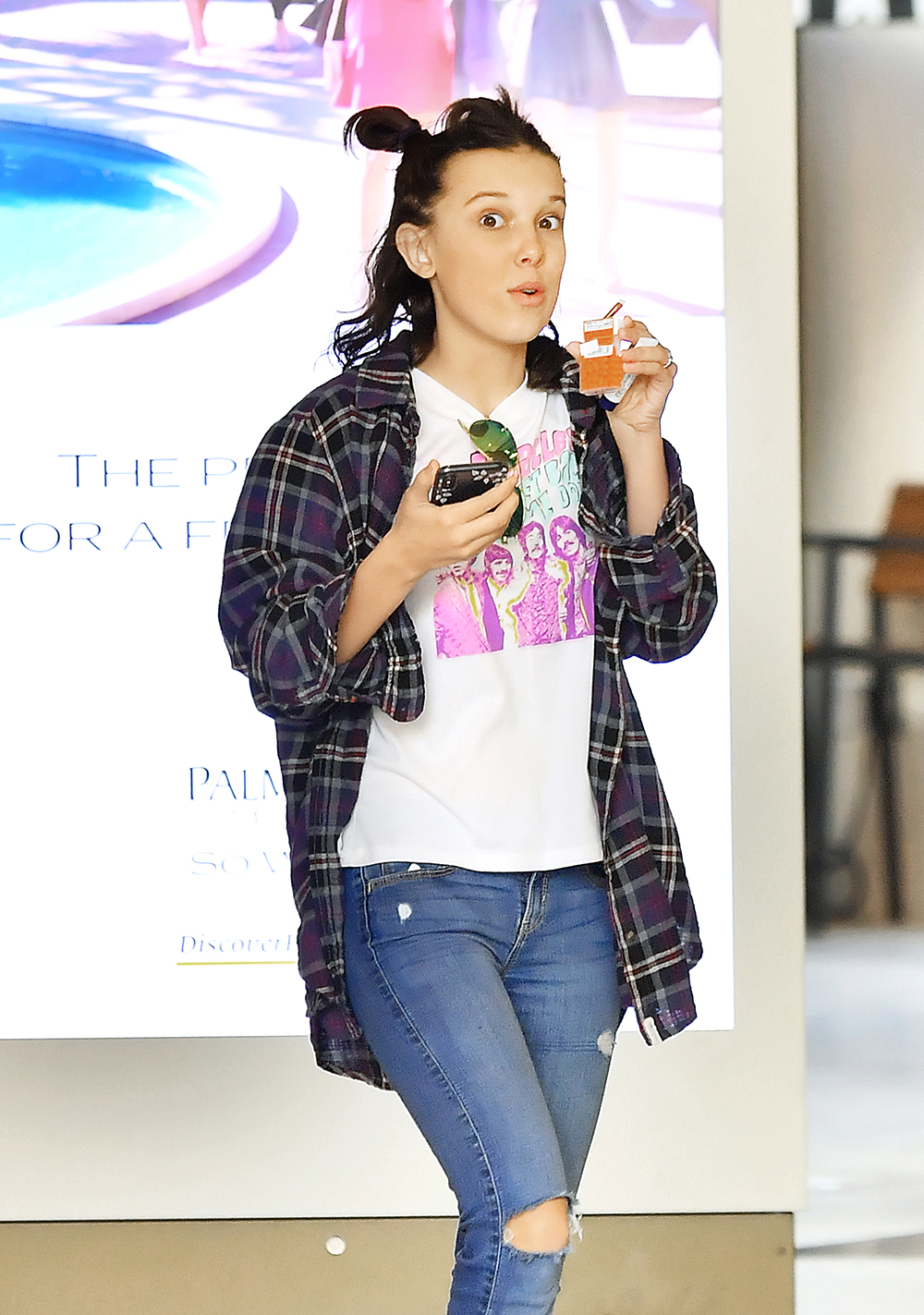 EXCLUSIVE: Millie Bobby Brown and Gregg Sulkin spotted hanging out after lunch in Century City, CA.