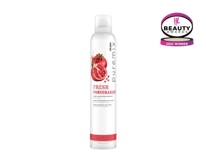 BEST HAIRSPRAY – Puremix Fresh Pomegranate Color Protecting Hairspray, $22, puremixhaircare.com