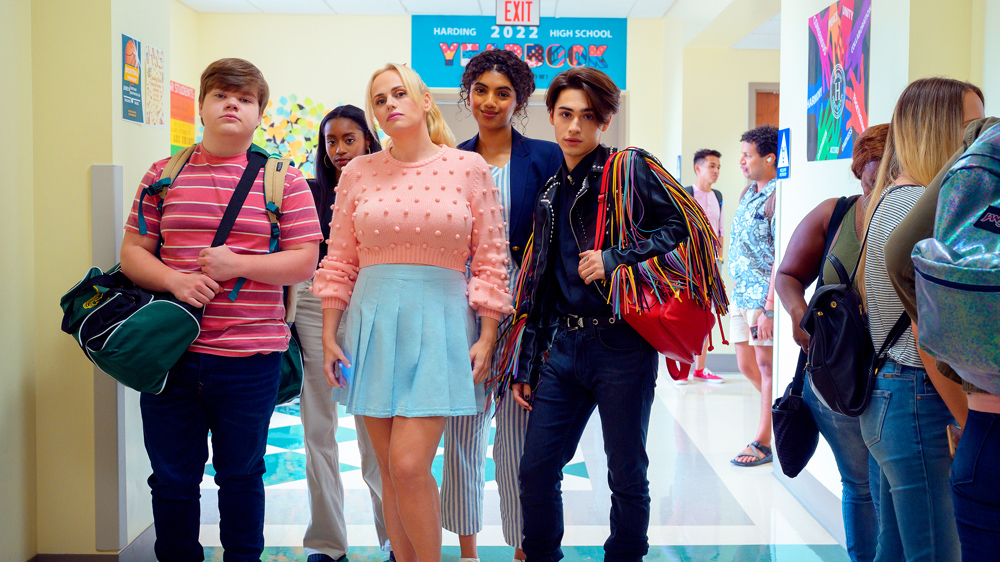 Senior Year. (Featured L-R) Jeremy Ray Taylor as Neil Chud, Rebel Wilson as Stephanie Conway, Avantika as Janet and Joshua Colley as Yaz in Senior Year. Cr. Boris Martin/Netflix © 2022