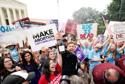 A celebration outside the Supreme Court, in Washington. The Supreme Court has ended constitutional protections for abortion that had been in place nearly 50 years - a decision by its conservative majority to overturn the court's landmark abortion cases
Supreme Court Abortion, Washington, United States - 24 Jun 2022
