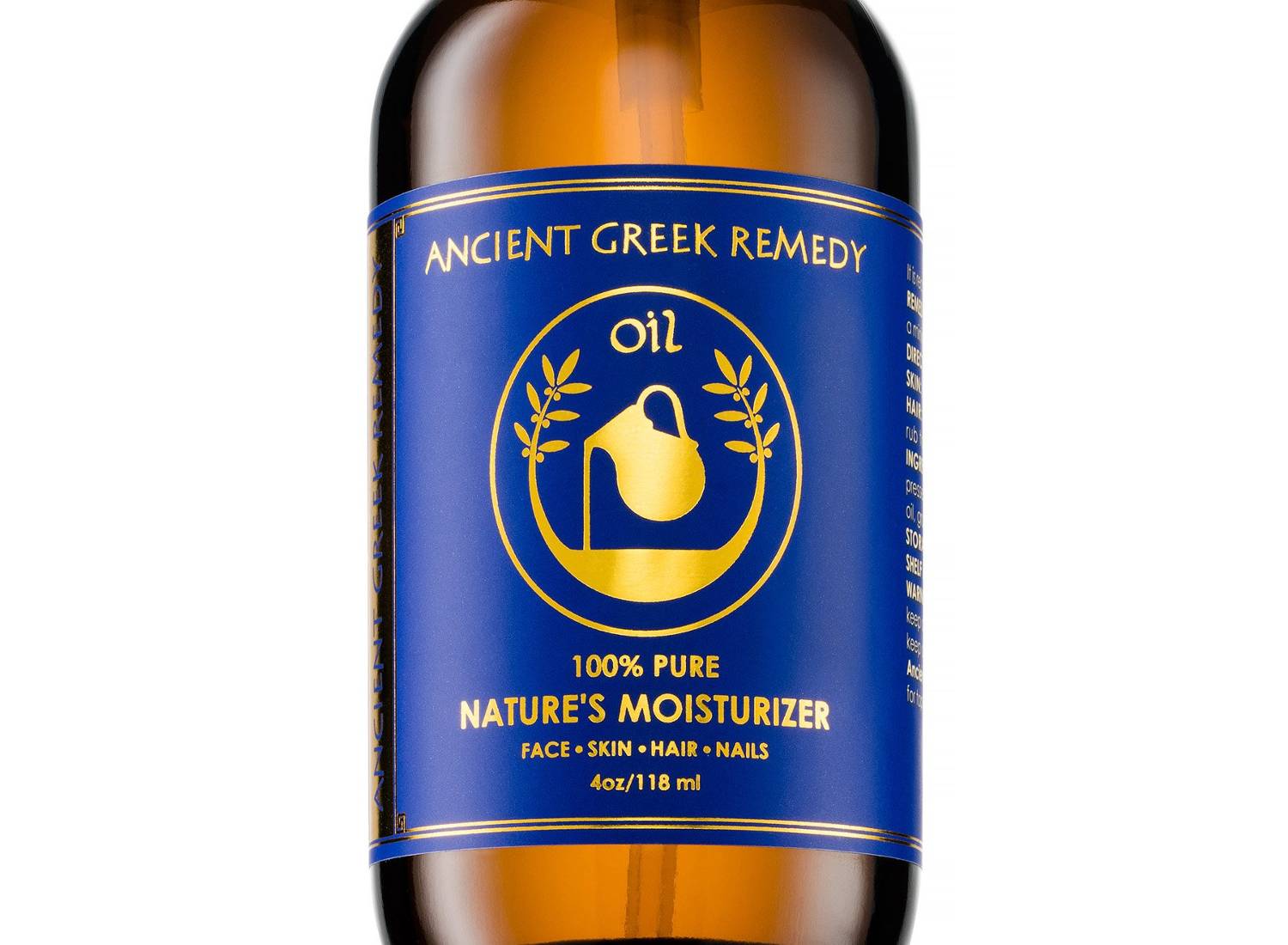 Garrafa de óleo hidratante do remédio grego antigo