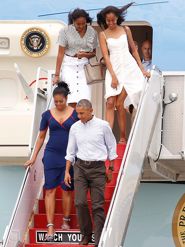 Obama Family Exiting Plane