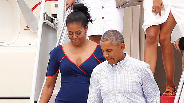 Obama Family Exiting Plane