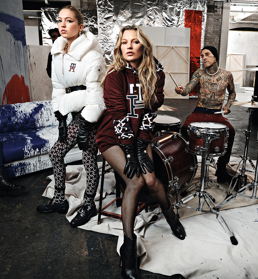 Kate Moss and her lookalike daughter Lila star in this Andy Warhol-inspired fashion campaign for Tommy Hilfiger. Kate, 48, and Lila, 19 , appear alongside drummer Travis Barker in the fall 2022 promo. pop artist Warhol's famous factory in New York. the spirit of Andy Warhol's famous factory and reimagined it in red, white and blue - people and perspectives collide to spark new creativity,