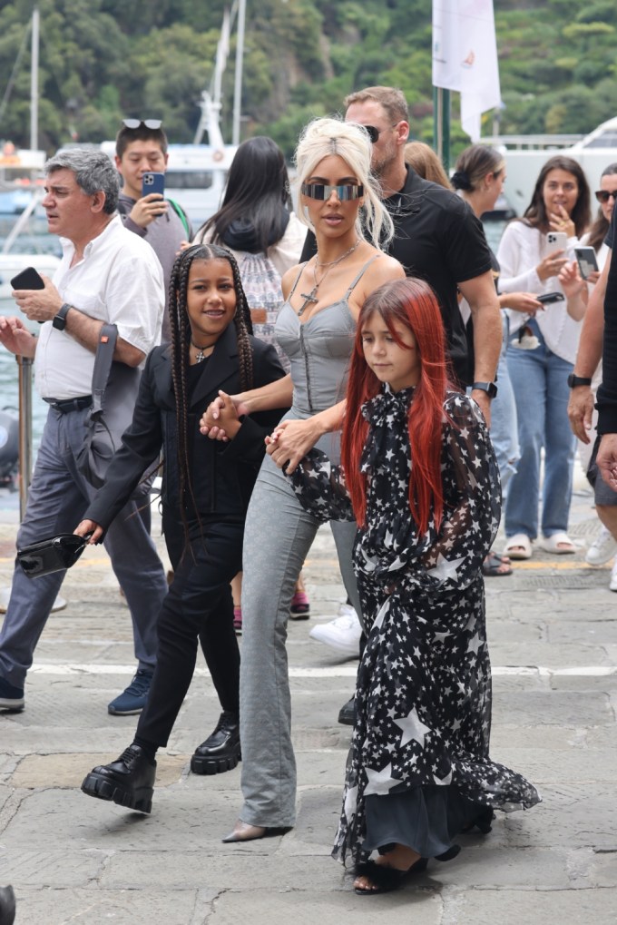 Kim Kardashian, North, and Penelope stroll the streets of Portofino, Italy