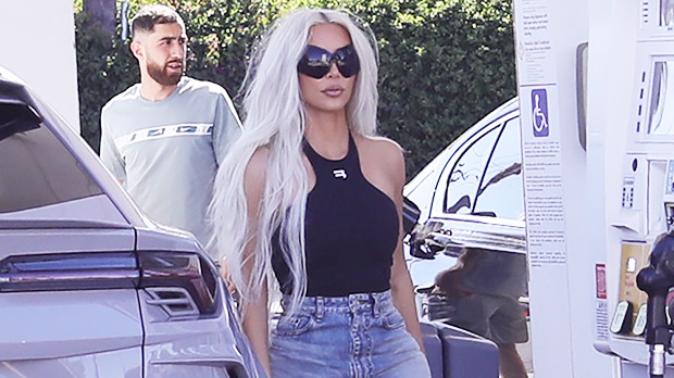 Kim Kardashian Rocks Tight Tank Top, Ripped Jeans & Long Blonde Hair While Getting Gas: Photos