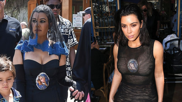 Kourtney Kardashian’s Virgin Mary Dress Draws Comparison To Kim’s Dress From 2017