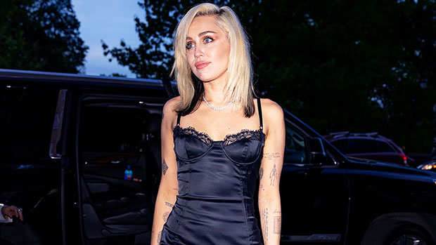 Miley Cyrus' Black Satin Mini Dress & Long Hair In NYC – Photos – Hollywood  Life