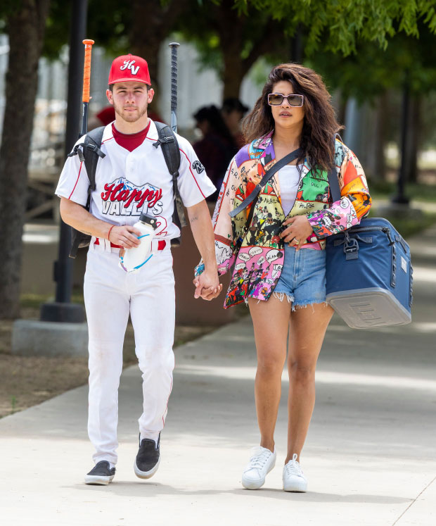 Nick Jonas and Priyanka Chopra Hold Hands At Softball Game: Photos