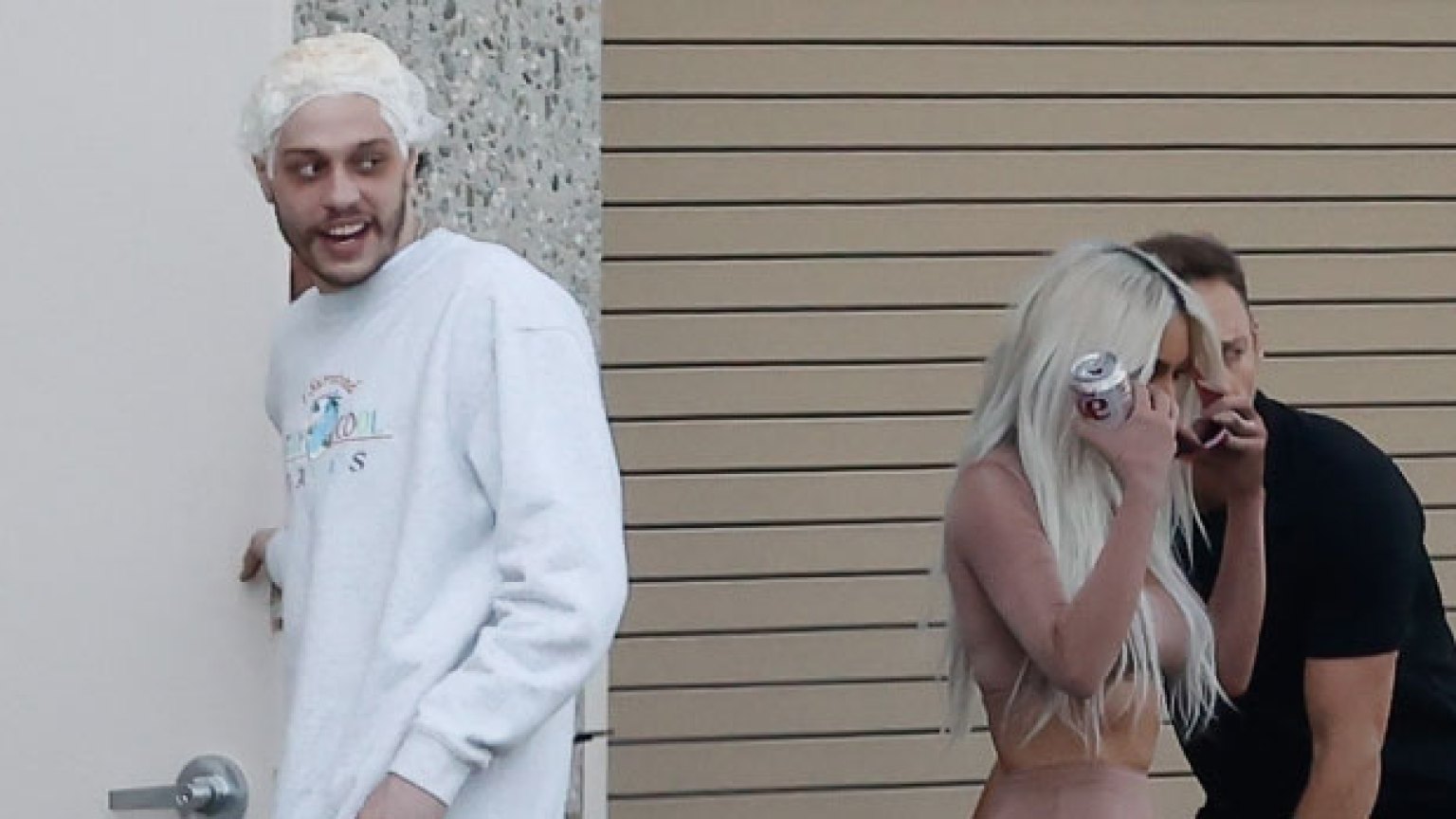 Pete Davidson Matches Kim Kardashian s Blonde Hair On SKIMS Set 