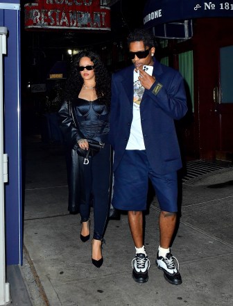 New York, NY - *EXCLUSIVE* - Rihanna puts mommy duties on hold to go for a late-night dinner date with ASAP Rocky in New York.  Shot on 07/24/22.  Pictured: Rihanna, ASAP Rocky BACKGRID USA 25 JULY 2022 USA: +1 310 798 9111 / usasales@backgrid.com UK: +44 208 344 2007 / uksales@backgrid.com *UK Clients - Pictures Containing Children Please Pixelate Face Prior To Publication *