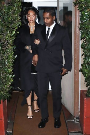 Santa Monica, CA  - Singer Rihanna and ASAP Rocky are all dressed up as they are seen at Italian restaurant Giorgio Baldi for dinner after attending the 2023 Golden Globe Awards in Santa Monica.Pictured: Rihanna, A$AP RockyBACKGRID USA 11 JANUARY 2023 USA: +1 310 798 9111 / usasales@backgrid.comUK: +44 208 344 2007 / uksales@backgrid.com*UK Clients - Pictures Containing ChildrenPlease Pixelate Face Prior To Publication*