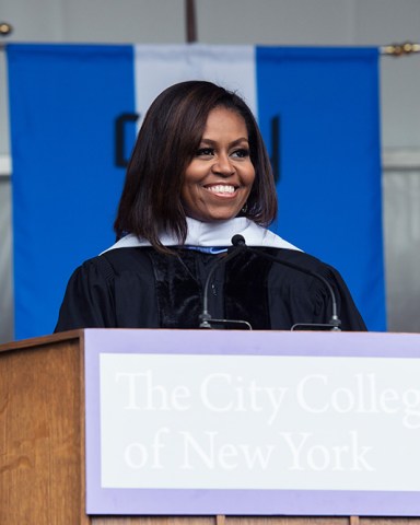 First Lady Michelle Obama delivers her final commencement address as First Lady at the 170th Commencement Ceremony of The City College of New York on the CCNY campus in historic Harlem, Friday, June 3, 2016. More than 3,000 students make up the Class of 2016. First Lady Michelle Obama Delivers Commencement Address At The City College of New York, United States - 03 Jun 2016