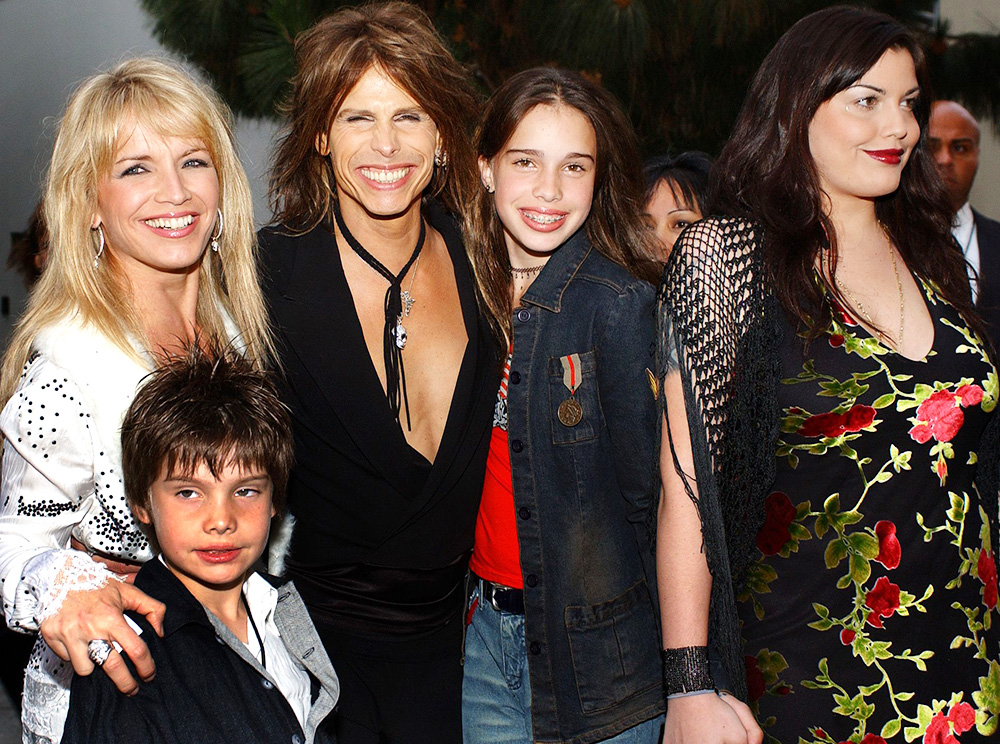 Steven Tyler enjoys a family day out with strikingly similar daughters Liv,  Mia and Chelsea and son Taj