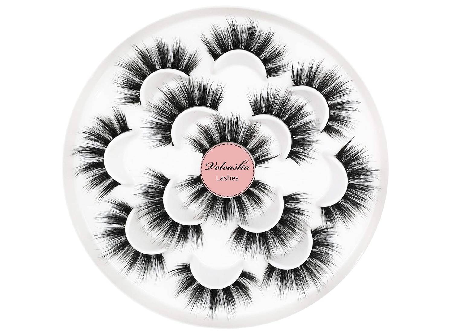 Circular package of seven pairs of faux minx eyelashes