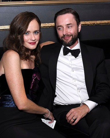 Alexis Bledel, Vincent Kartheiser. Alexis Bledel, left, and Vincent Kartheiser appear in the green room at the 69th Primetime Emmy Awards, at the Microsoft Theater in Los Angeles
69th Primetime Emmy Awards - Green Room, Los Angeles, USA - 17 Sep 2017