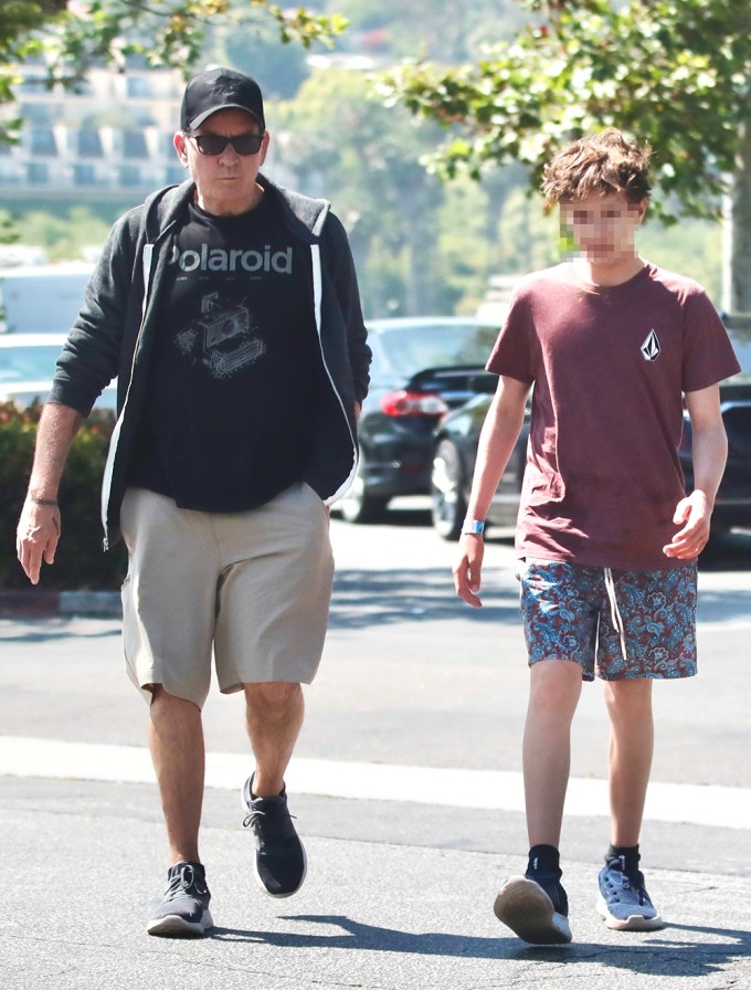 *EXCLUSIVE* Charlie Sheen shopping at a surf store in Malibu and later enjoyed lunch with his son at Subway