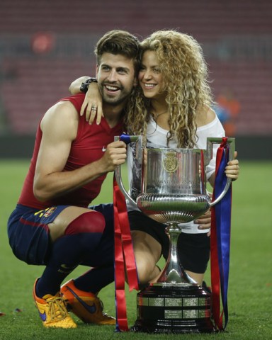 Fc Barcelona's Gerard Pique (l) with His Girlfriend Colombian Singer Shakira Celebrates His Team's Victory Over Athletic Bilbao at the End of the Spanish King's Cup Final Match at Camp Nou Stadium in Barcelona Spain 30 May 2015 Spain Barcelona
Spain Soccer King's Cup - May 2015