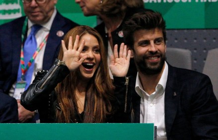 Editorial use only Mandatory credits: Photo by Ella Ling / BPI / Shutterstock (10482668bp) Shakira and Gerard Pique waving to friends Rakuten Davis Cup Finals, Day 7, Tennis, La Caja Magica, Madrid, Spain - November 24, 2019