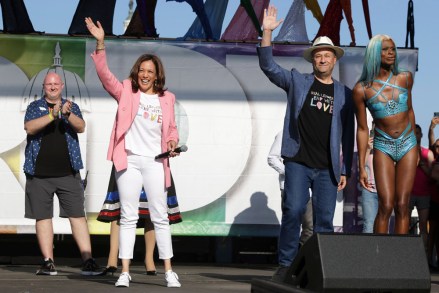 U.S. Vice President Kamala Harris (2-L), joined by Second Gentleman Doug Emhoff (2-R), speaks as she attends the annual Capital Pride Festival on Pennsylvania avenue in Washington, DC, USA, 12 June 2022.
Vice President Kamala Harris attends the Capital Pride Festival, Washington, Usa - 12 Jun 2022