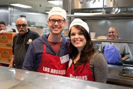 US actors Daniel Kountz and Kimberly Brown serve Thanksgiving meal at the Los Angeles Mission, in Los Angeles, California, USA, 27 November 2019. Thousands of Skid Row residents and homeless people from downtown and beyond were served Thanksgiving dinners during the Los Angeles Mission's annual holiday feast.
Homeless receive Thanksgiving meal, Los Angeles, USA - 27 Nov 2019