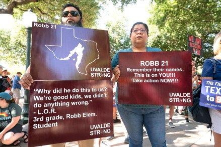 Texas ''March for Our Lives'' in Austin. 11 Jun 2022 Pictured: control U.S. gun violence. The Ramirez daughter was caught at Robb Elementary during the shooting but was uninjured. Photo credit: ZUMAPRESS.com / MEGA TheMegaAgency.com +1 888 505 6342 (Mega Agency TagID: MEGA867435_012.jpg) [Photo via Mega Agency]