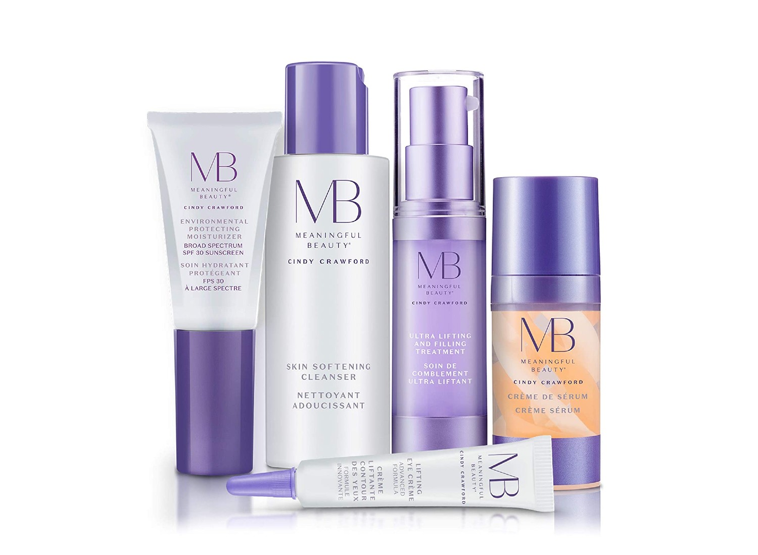 A five-piece Meaningful Beauty skincare system set on a white background.