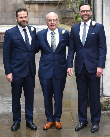 Lachlan Murdoch, Rupert Murdoch and James Murdoch
Rupert Murdoch and Jerry Hall wedding at St. Bride's Church on Fleet Street, London, Britain - 05 March 2016