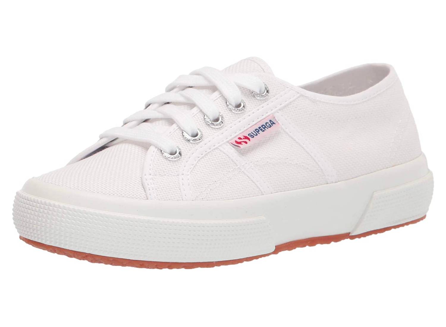 A white Superga lace-up sneaker