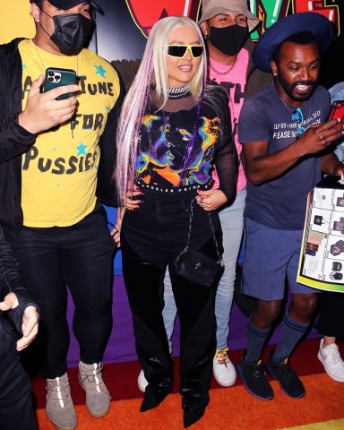 West Hollywood, CA  - Christina Aguilera is all smiles at XTINA Pride 2022 Pop Up in West Hollywood.  Pictured: Christina Aguilera  BACKGRID USA 8 JUNE 2022   BYLINE MUST READ: ALEXJR / BACKGRID  USA: +1 310 798 9111 / usasales@backgrid.com  UK: +44 208 344 2007 / uksales@backgrid.com  *UK Clients - Pictures Containing Children Please Pixelate Face Prior To Publication*