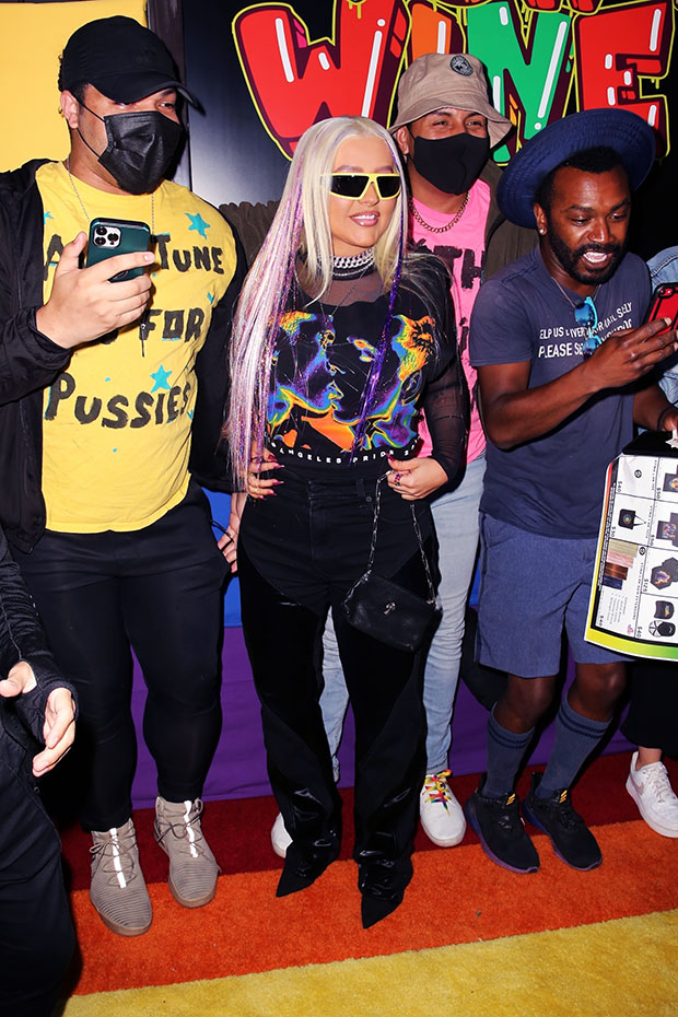 Christina Aguilera’s Sheer Rainbow Top At Pride Pop-Up: Photos