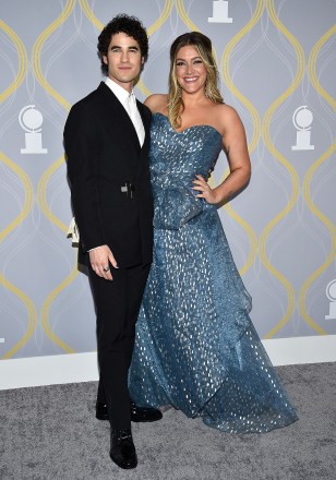 Darren Criss, left, Mia Swier arrives at the 75th annual Tony Awards, at Radio City Music Hall in New York 75th Annual Tony Awards - Arrivals, New York, United States - 12 Jun 2022