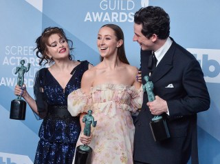 (L-R) Helena Bonham Carter, Erin Doherty and Josh O'Connor appear backstage with the award for Outstanding Performance by an Ensemble in a Drama Series for 'The Crown' during the 26th annual SAG Awards held at the Shrine Auditorium in Los Angeles on Sunday, January 19, 2020. The Screen Actors Guild Awards will be broadcast live on TNT and TBS.
SAG Awards 2020, Los Angeles, California, United States - 19 Jan 2020