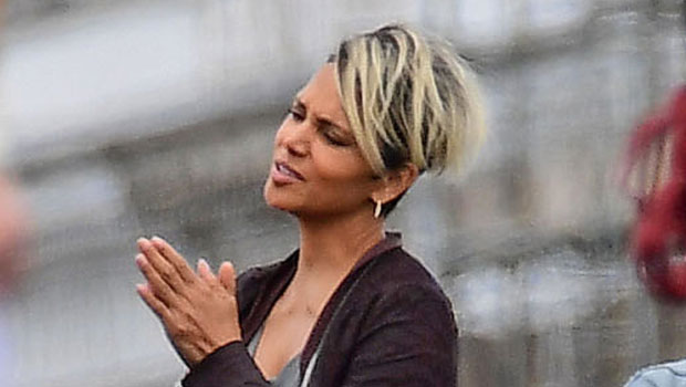 Halle Berry Rocks Two-Tone Blonde & Black Hairstyle Shooting Movie With Mark Wahlberg