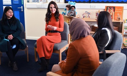 Catherine Princess of Wales (2L) talks with parents during her visit to Foxcubs Nursery in Luton, north of London on January 18, 2023, as part of her ongoing work to elevate the importance of early childhood to lifelong outcomes.
Catherine Princess of Wales visit to Foxcubs Nursery, Luton, UK - 18 Jan 2023