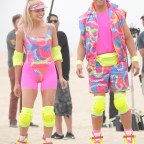 Margot Robbie And Ryan Gosling Filming "Barbie" On The Venice Beach Boardwalk