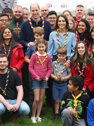 Britain's Catherine, Princess of Wales, Britain's Prince William, Prince of Wales, Britain's Prince George, Britain's Prince Louis and Britain's Princess Charlotte pose for a group pictures with volunteers who are taking part in the Big Help Out, during a visit to the 3rd Upton Scouts Hut in Slough, west of London on May 8, 2023, where the family helped to renovate and improve the building. - People across Britain were on Monday asked to do their duty as the celebrations for King Charles III's coronation drew to a close with a massive volunteering drive.
The Big Help Out, 3rd Upton Scouts Hut, Slough, UK - 08 May 2023
