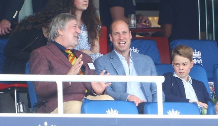Stephen Fry speaks with HRH Prince William and Prince George
England v Australia, The Ashes, 2nd Test, Day Four, LV= Insurance Men's Ashes Series, Cricket, Lords, London, UK - 01 Jul 2023