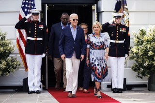 US President Joe Biden, First Lady Jill Biden, Lloyd Austin, US secretary of defense, and Charlene Austin arrive during a Fourth of July event on the South Lawn of the White House in Washington, DC, USA, 04 July 2023. Biden is hosting the event for military and veteran families, caregivers, and survivors to celebrate Independence Day.
Fourth of July event on the South Lawn of the White House, Washington, USA - 04 Jul 2023